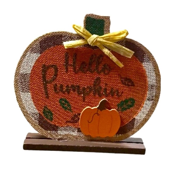 NWT Wood Harvest Pumpkin “ Hello Pumpkin “ Signs / Plaque - Picture 1 of 3